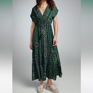 Brand: Twik.  Green patterned peasant dress.